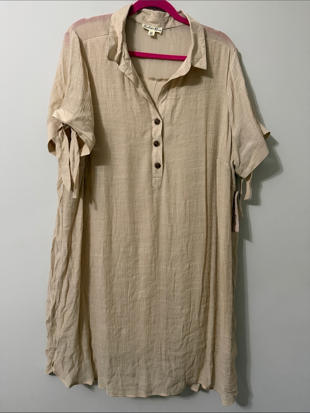 Natural Beige Button-Front Women’s Dress